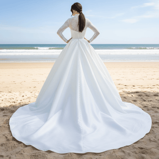 Sheer Long Sleeve O-neck TurtleNeck Muslim Wedding Dresses - Rosymae