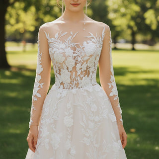 Sheer Long Sleeves Wedding Dresses & Gowns for Women - Rosymae