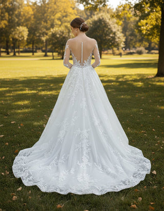 Sheer Long Sleeves Wedding Dresses & Gowns for Women - Rosymae