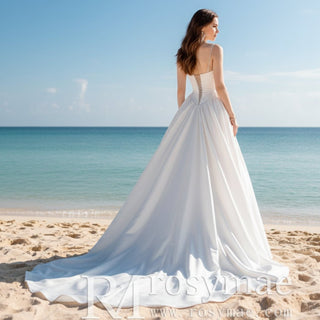 Sheer Mid Back Wedding Dress with Spaghetti Straps - Rosymae