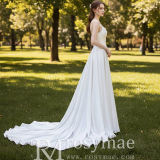 Sheer Mid Back Wedding Dress with Spaghetti Straps - Rosymae