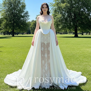 Sheer Mid Back Wedding Dress with Spaghetti Straps - Rosymae