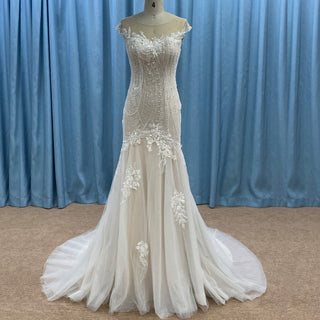 Elegant Sheer Neck Trumpet Mermaid Wedding Dress with Cap Sleeve