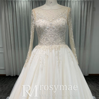 A Line Sheer Sleeves Wedding Dresses & Gowns