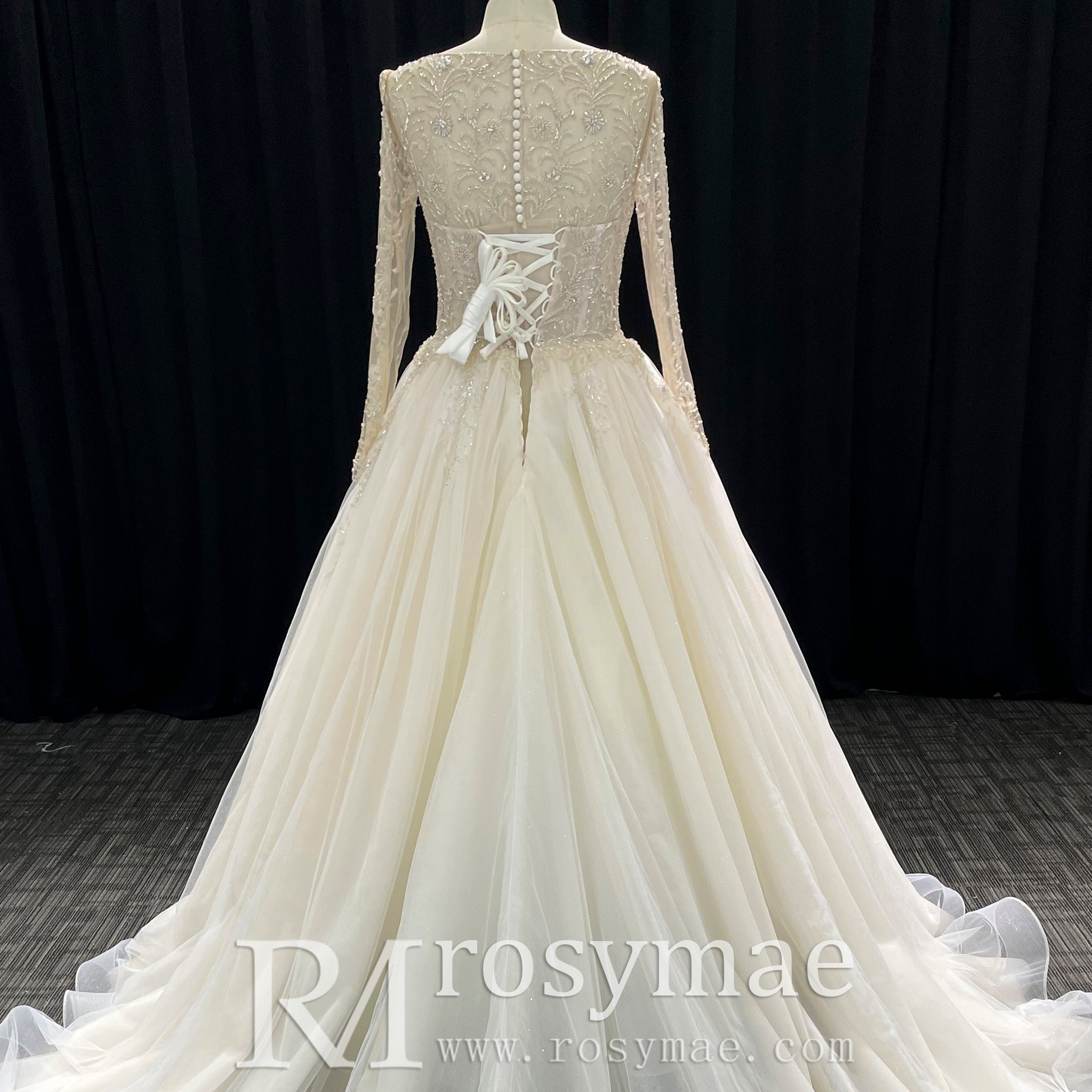 Gorgeous A Line Sheer Sleeves Wedding Dresses & Gowns for Elegant Brid Rosymae Gorgeous A Line Sheer Sleeves Wedding Dresses & Gowns for Elegant Brid Rosymae