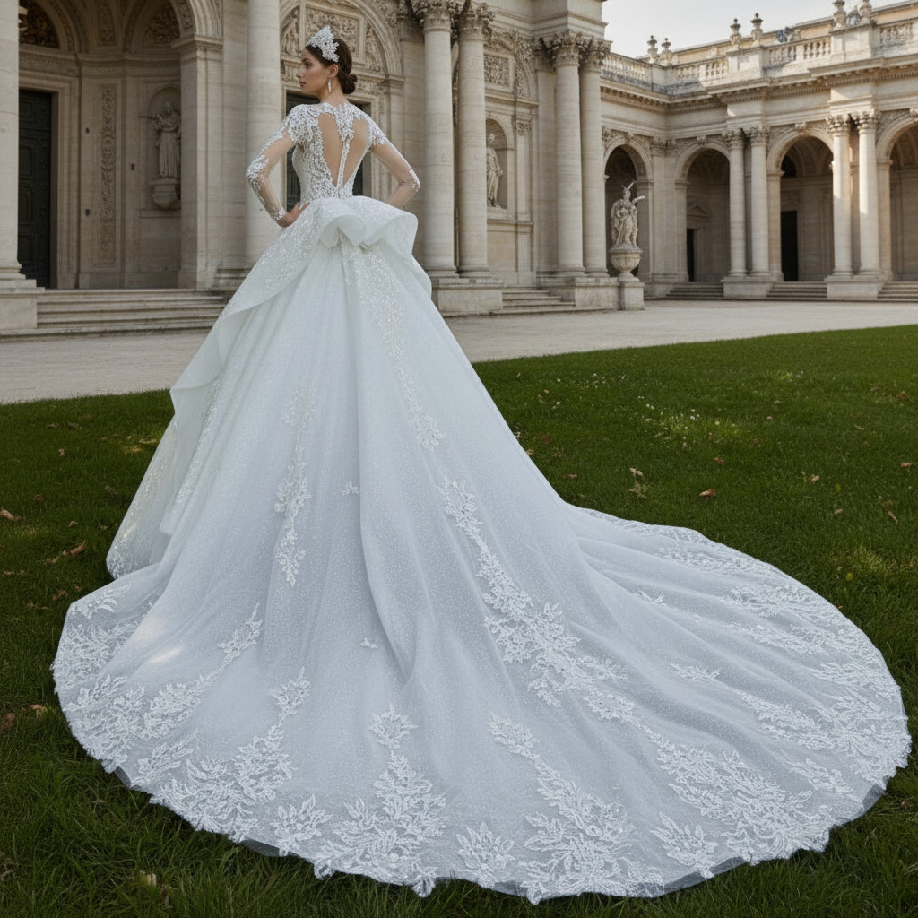 Elegant Puffy Long Sleeve Ballgown Ruffle Bridal Wedding Dresses White / 16 Elegant Puffy Long Sleeve Ballgown Ruffle Bridal Wedding Dresses White / 16