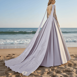 Sheer Purple Long Sleeve Sparkly Evening Dress Formal Party Gown - Rosymae