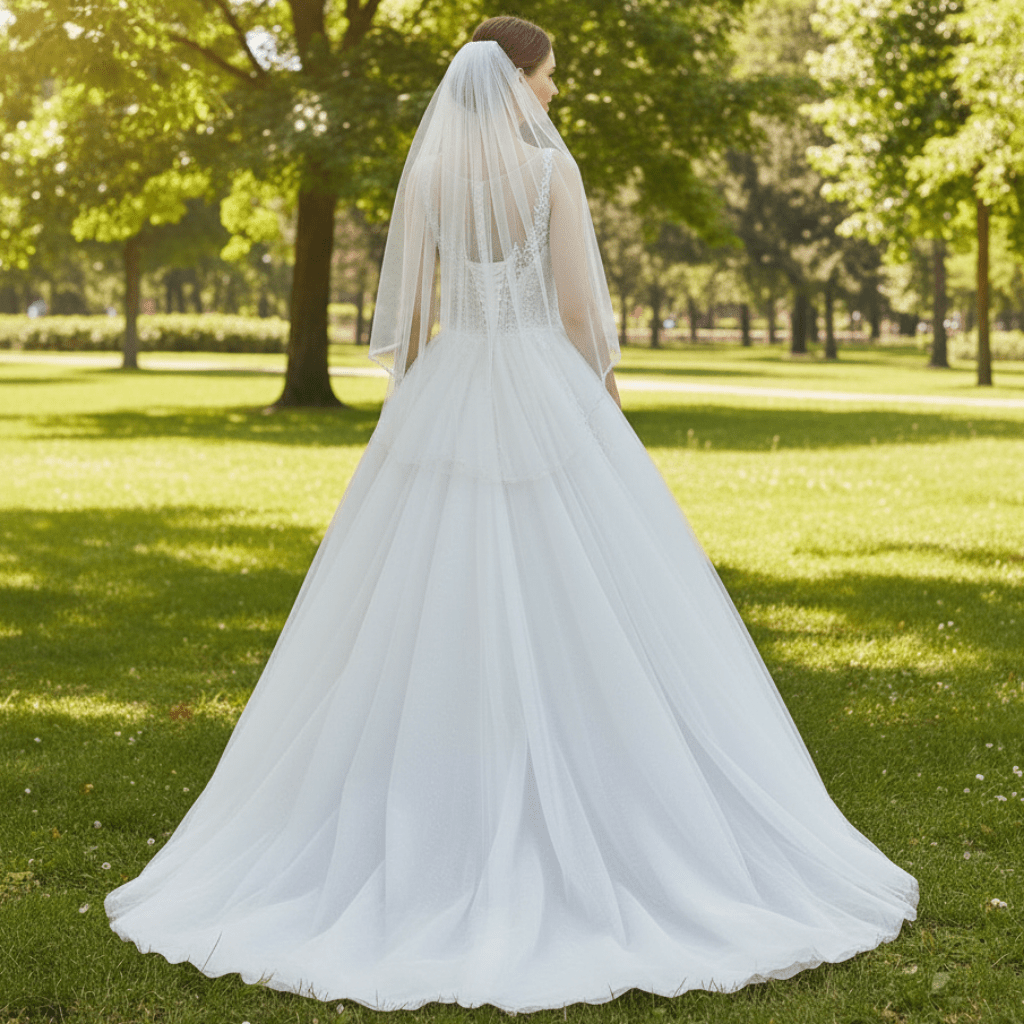 Sheer Scoop Neck A-line Tulle Beach Wedding Dress Bridal Gown - Rosymae