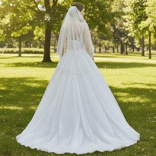 Sheer Scoop Neck A-line Tulle Beach Wedding Dress Bridal Gown - Rosymae