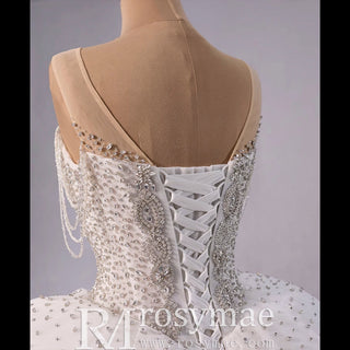 Sheer Square Collar Elegant Bridal Ball Gown Wedding Dress - Rosymae