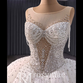 Sheer Square Collar Elegant Bridal Ball Gown Wedding Dress - Rosymae