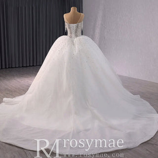 Sheer Square Collar Elegant Bridal Ball Gown Wedding Dress - Rosymae
