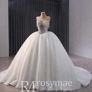 Sheer Square Collar Elegant Bridal Ball Gown Wedding Dress - Rosymae