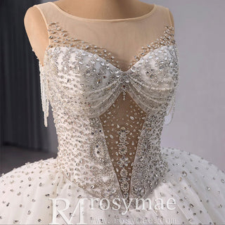 Sheer Square Collar Elegant Bridal Ball Gown Wedding Dress - Rosymae