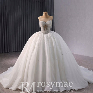 Sheer Square Collar Elegant Bridal Ball Gown Wedding Dress - Rosymae