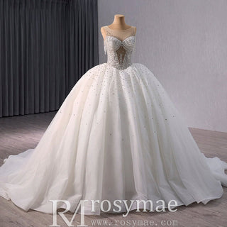 Sheer Square Collar Elegant Bridal Ball Gown Wedding Dress - Rosymae