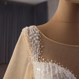 Sheer Square Neckline Ball Gown Wedding Dress with Long Sleeve - Rosymae