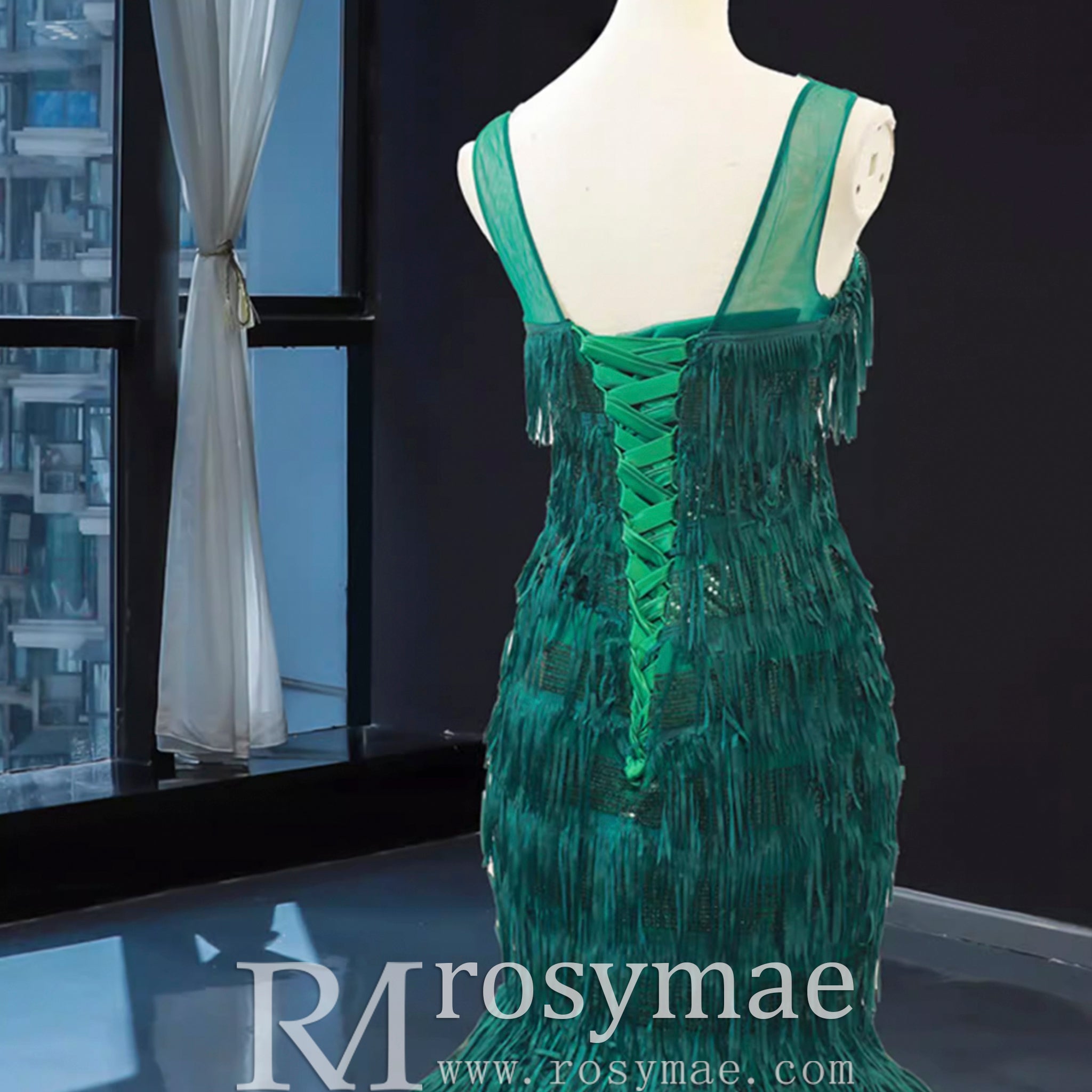 Sheer Sweetheart Mermaid Sequins Prom Dress With Tassel - Rosymae