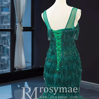 Sheer Sweetheart Mermaid Sequins Prom Dress With Tassel - Rosymae