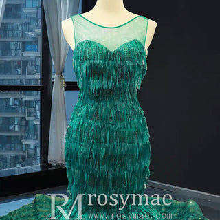 Sheer Sweetheart Mermaid Sequins Prom Dress With Tassel - Rosymae