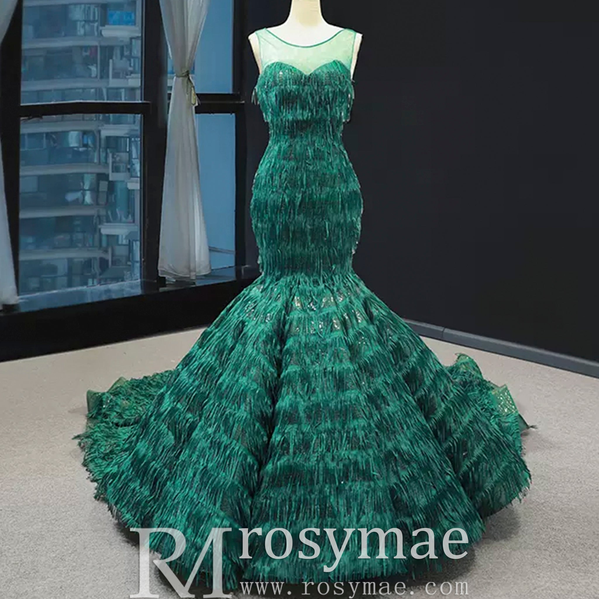 Sheer Sweetheart Mermaid Sequins Prom Dress With Tassel - Rosymae