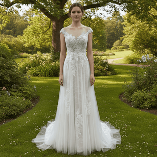 Sheer Sweetheart Neck Floral Lace A-line Wedding Dress with Open Back - Rosymae