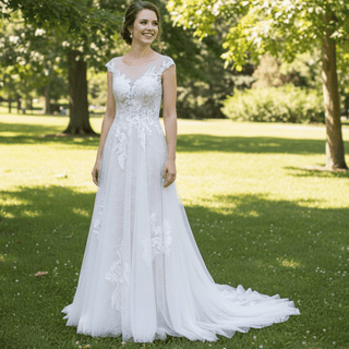 Sheer Sweetheart Neck Floral Lace A-line Wedding Dress with Open Back - Rosymae