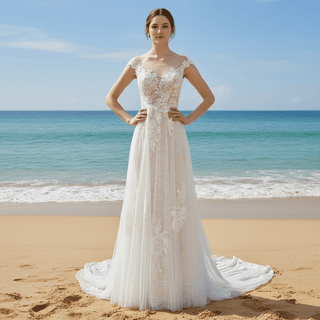 Sheer Sweetheart Neck Floral Lace A-line Wedding Dress with Open Back - Rosymae