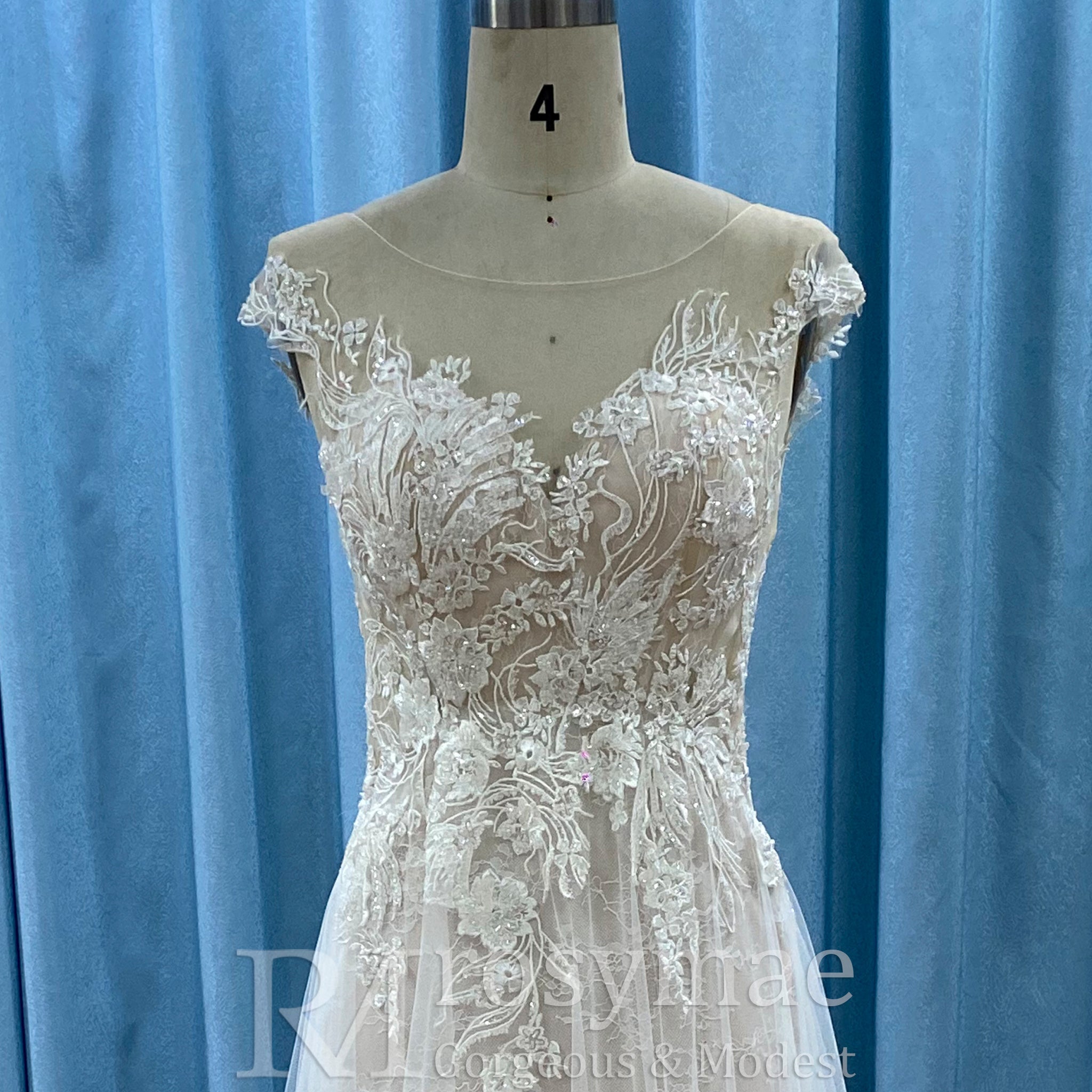 Sheer Sweetheart Neck Floral Lace A-line Wedding Dress with Open Back - Rosymae