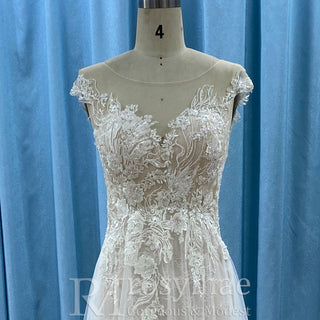 Sheer Sweetheart Neck Floral Lace A-line Wedding Dress with Open Back - Rosymae
