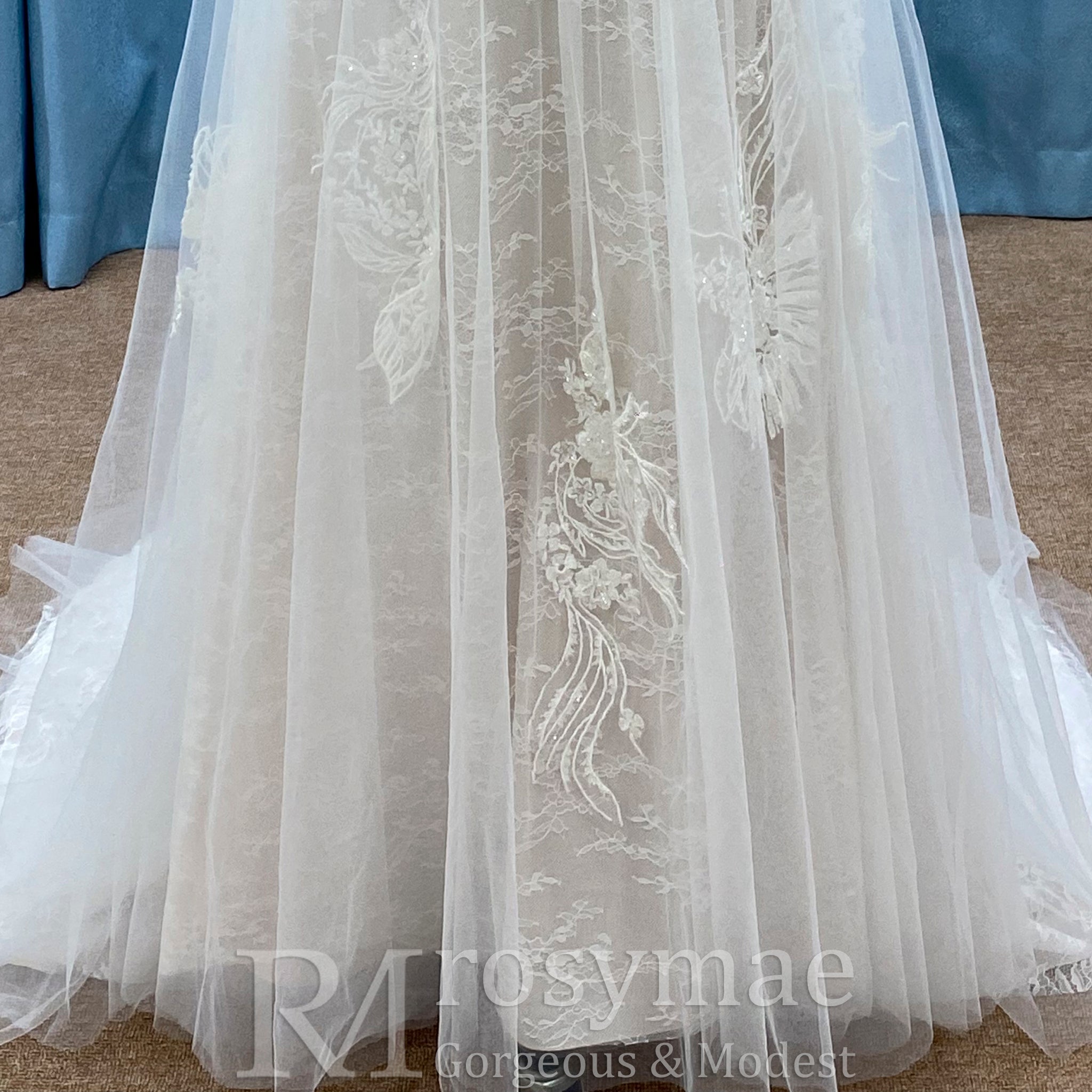 Sheer Sweetheart Neck Floral Lace A-line Wedding Dress with Open Back - Rosymae