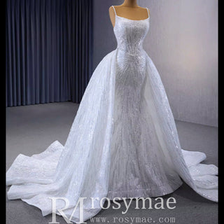 Shimmering Mermaid Wedding Dress with Detachable Train - Rosymae
