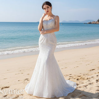 Shimmering Mermaid Wedding Dress with Detachable Train - Rosymae