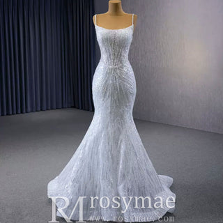 Shimmering Mermaid Wedding Dress with Detachable Train - Rosymae