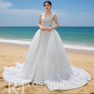 Shimmering Mermaid Wedding Dress with Detachable Train - Rosymae