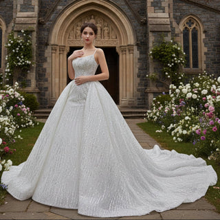Shimmering Mermaid Wedding Dress with Detachable Train - Rosymae