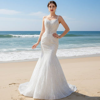 Shimmering Mermaid Wedding Dress with Detachable Train - Rosymae