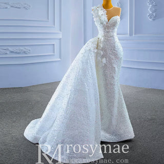Shiny Beaded Mermaid Wedding Dress with Detachable Skirt - Rosymae