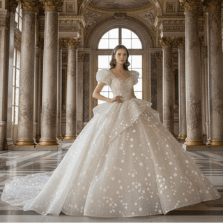 Short Puff Sleeve Ballgown Wedding Dresses Princess Wedding Gowns - Rosymae