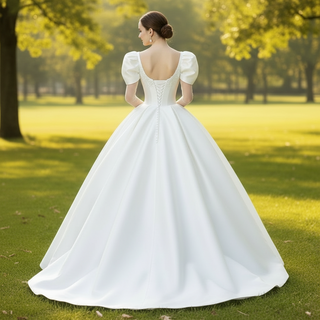 Ball Gown Satin Wedding Dress & Bridal Gown with Puff Sleeve