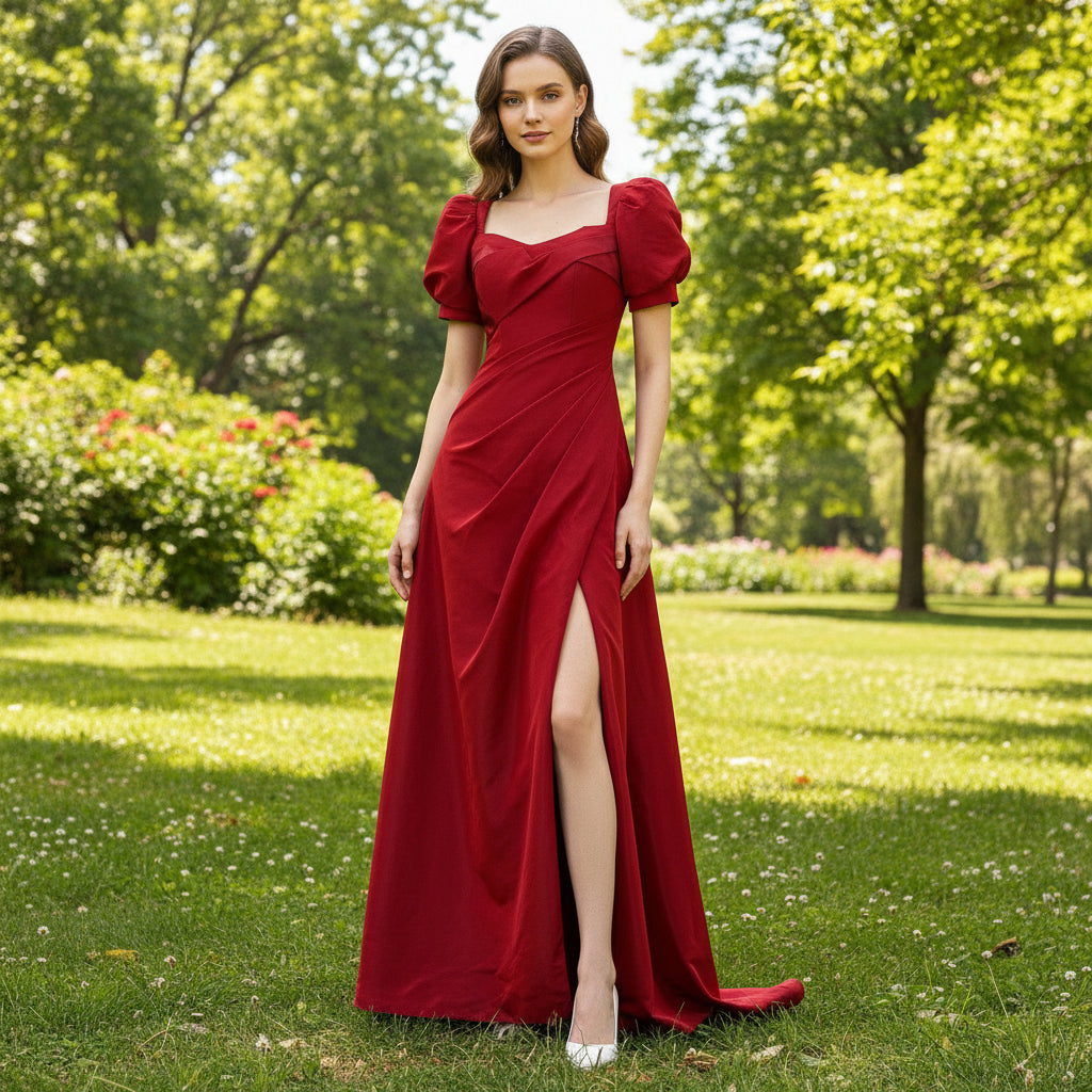 Short Lantern Sleeve Red Formal Evening Dress Party Gown with Slit Other from Color Chart / 12 Short Lantern Sleeve Red Formal Evening Dress Party Gown with Slit Other from Color Chart / 12