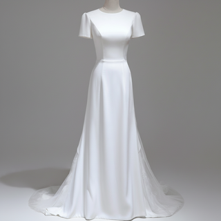 A-line Simple Satin White Wedding Dress with Short Sleeve