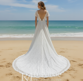 short-sleeve-a-line-lace-bridal-wedding-gowns