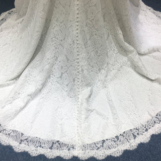 Modest Short Sleeves Sheer Neckline Lace Wedding Dress with Backless