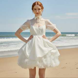 Fairytale Above the Knee Puffy Skirt Wedding Dress with Wrap Rosymae Fairytale Above the Knee Puffy Skirt Wedding Dress with Wrap Rosymae