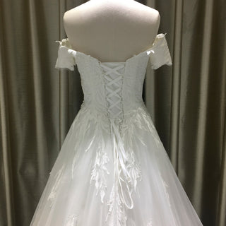 Short Sleeve Off the Shoulder Floral Lace Appliqued Wedding Dress - Rosymae