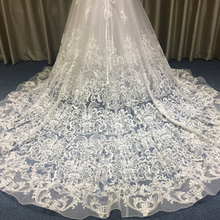 Short Sleeve Off the Shoulder Floral Lace Appliqued Wedding Dress - Rosymae
