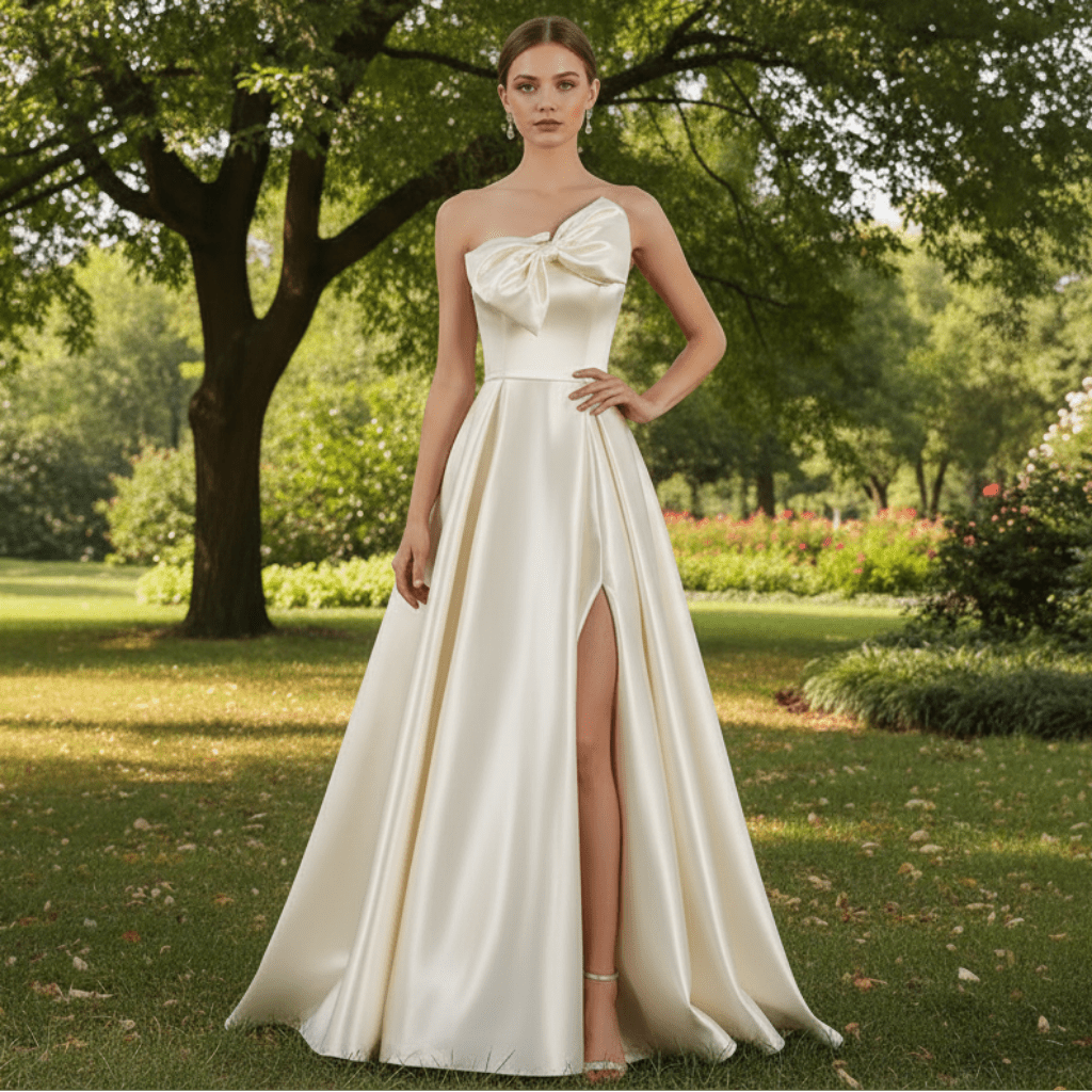 Simple A-line Red Bridal Gown Autumn Wedding Dress - Rosymae