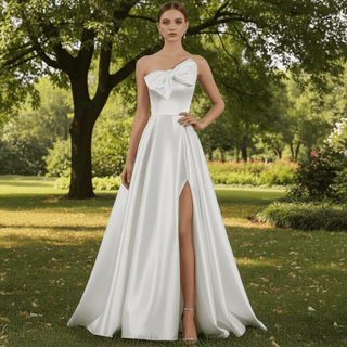 Simple A-line Red Bridal Gown Autumn Wedding Dress - Rosymae