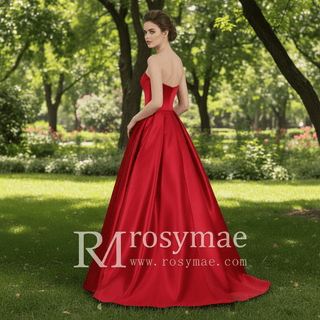 Simple A-line Red Bridal Gown Autumn Wedding Dress - Rosymae